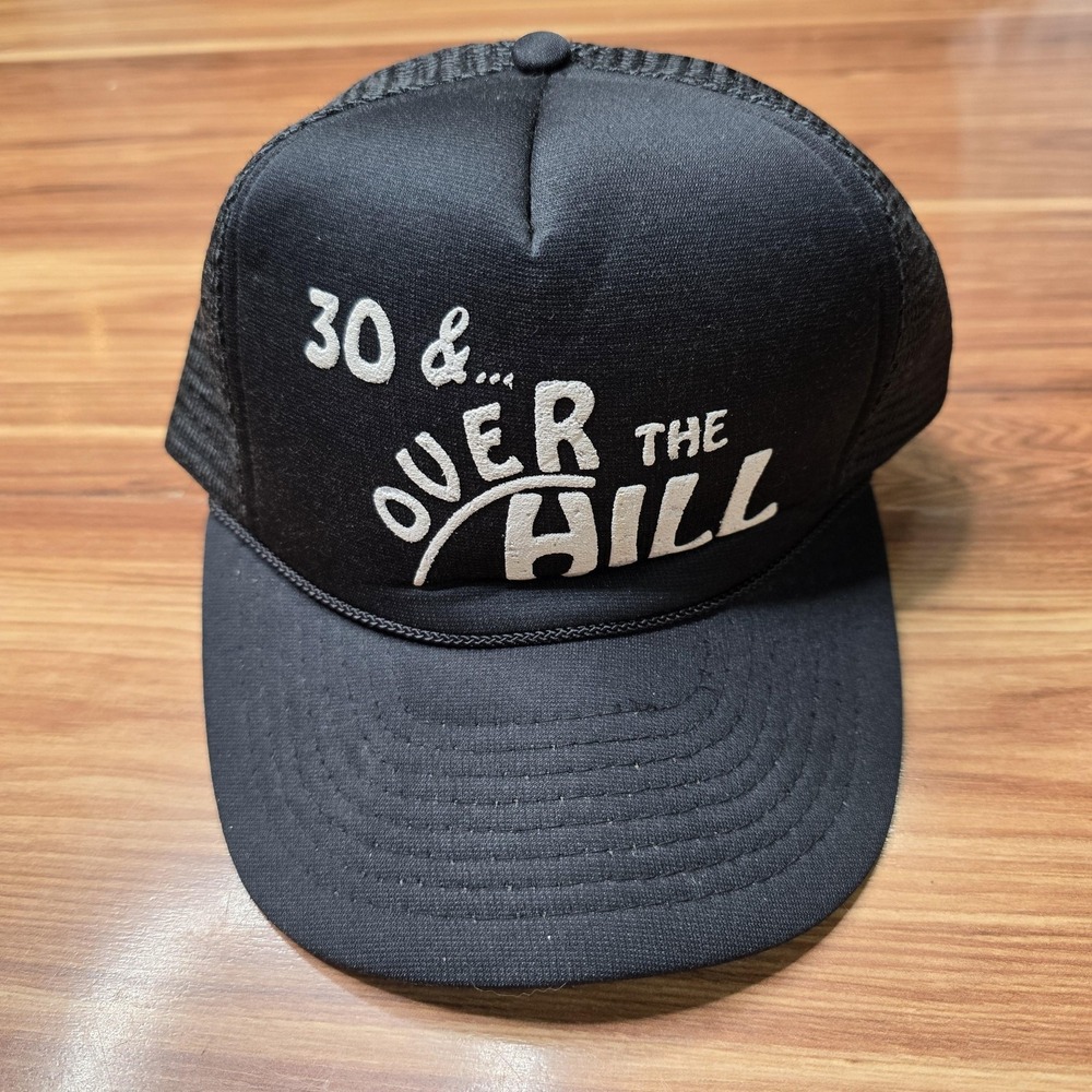 Vintage ATE Hat Cap Trucker Snap Back Mens Black 30 & Over The Hill Gag